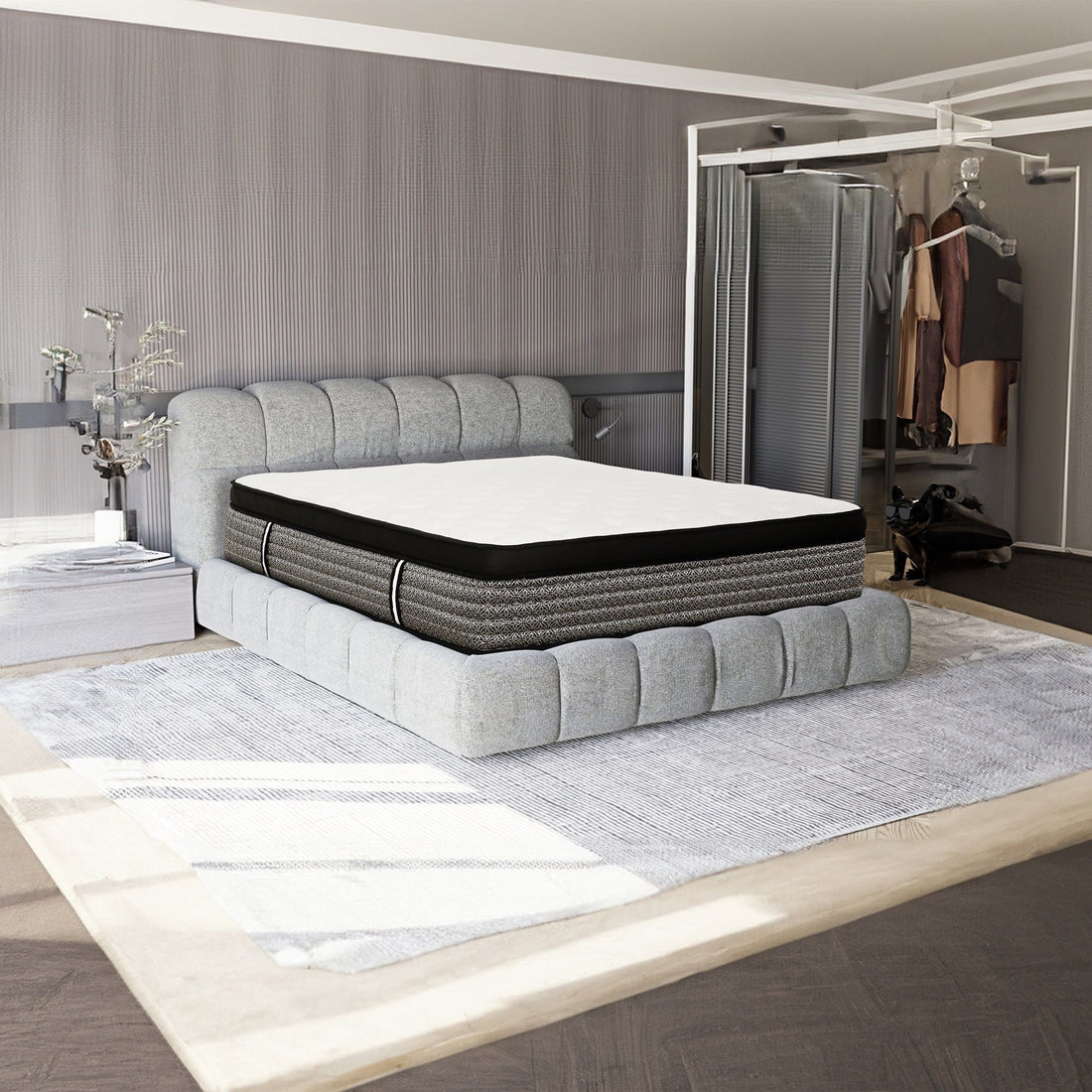 Premium 16&quot; Queen Size Hybrid Mattress In A Box Plush Gel Memory Foam Top With Cooling Technology - Gray / White