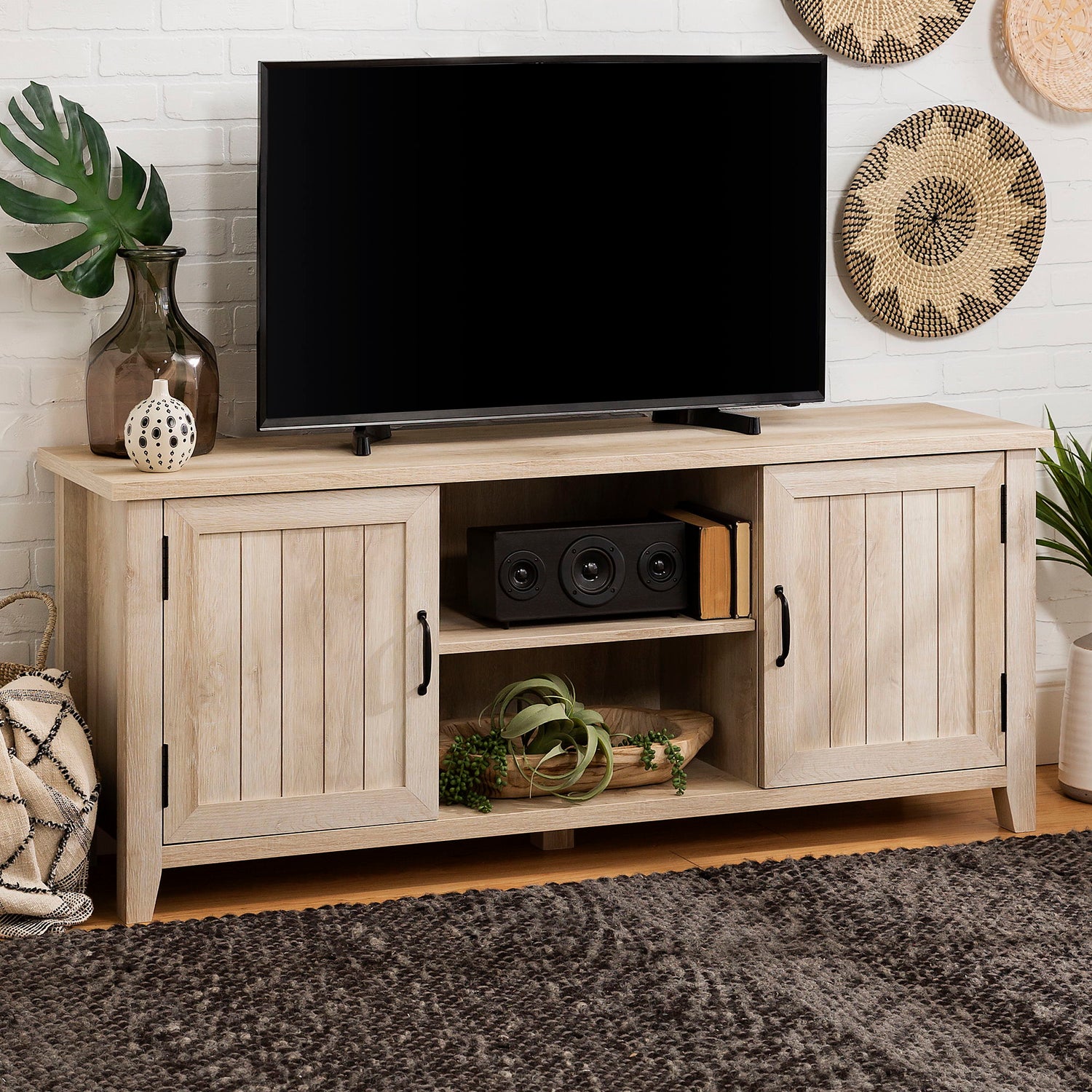 Classic Grooved Door TV Stand For Tvs Up To 65&quot;
