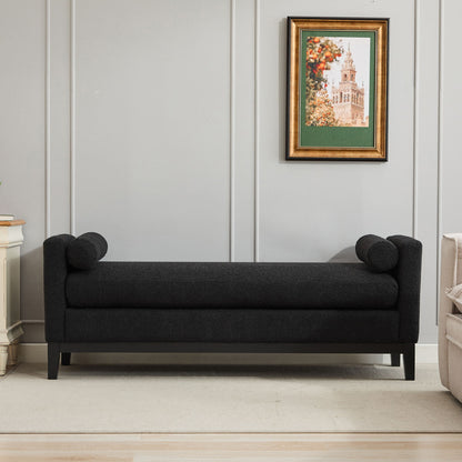 Upholstered End Of Bed Bench With Arms &amp; 2 Bolsters For Bedroom