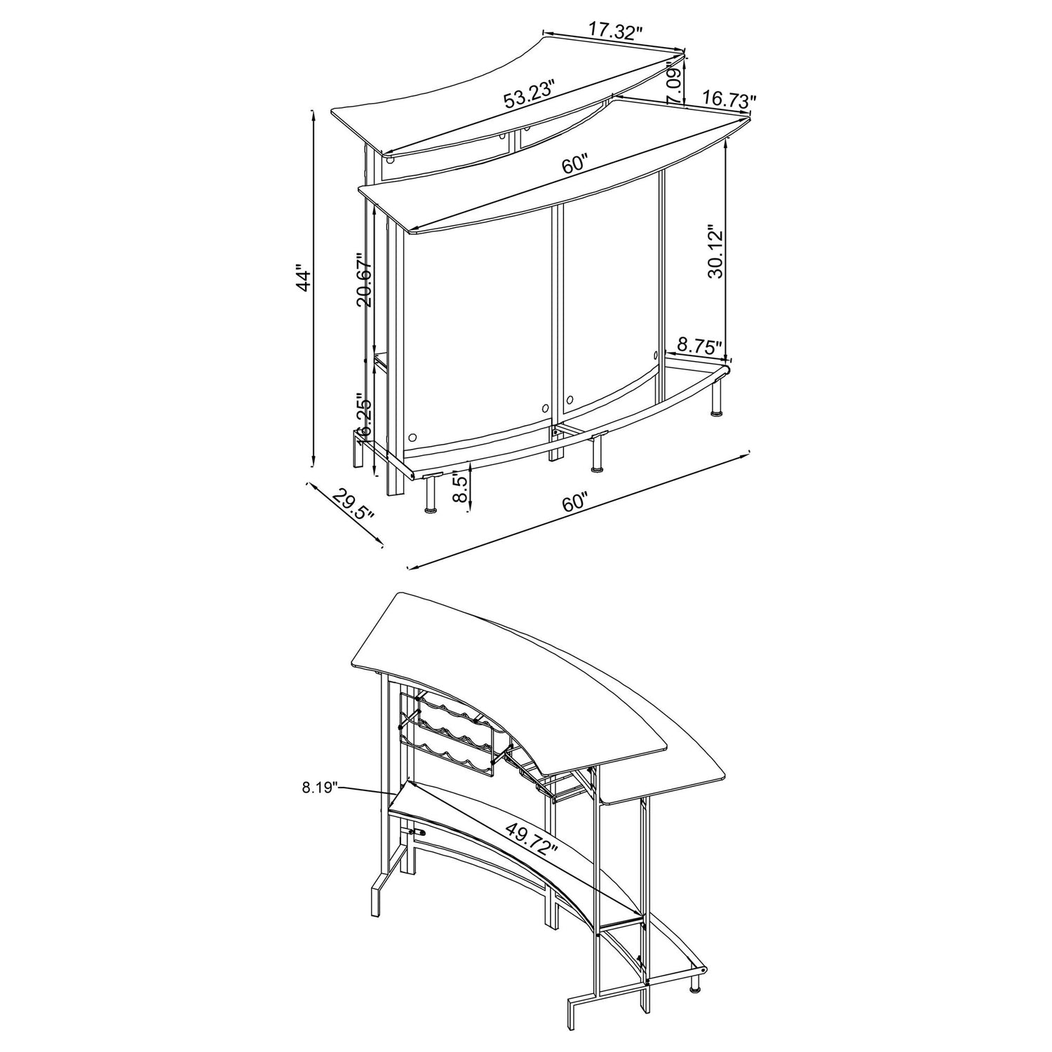 Keystone - Home Bar With Stemware &amp; Wine Storage - Black