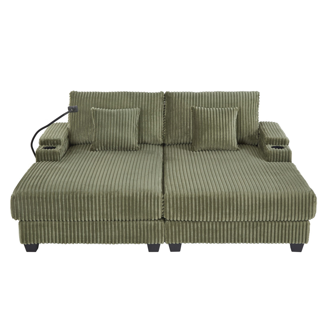 Modern Chaise Sofa With Adjustable Backrest, Cup Holders, Phone Holder &amp; Storage Compartments For Living Room