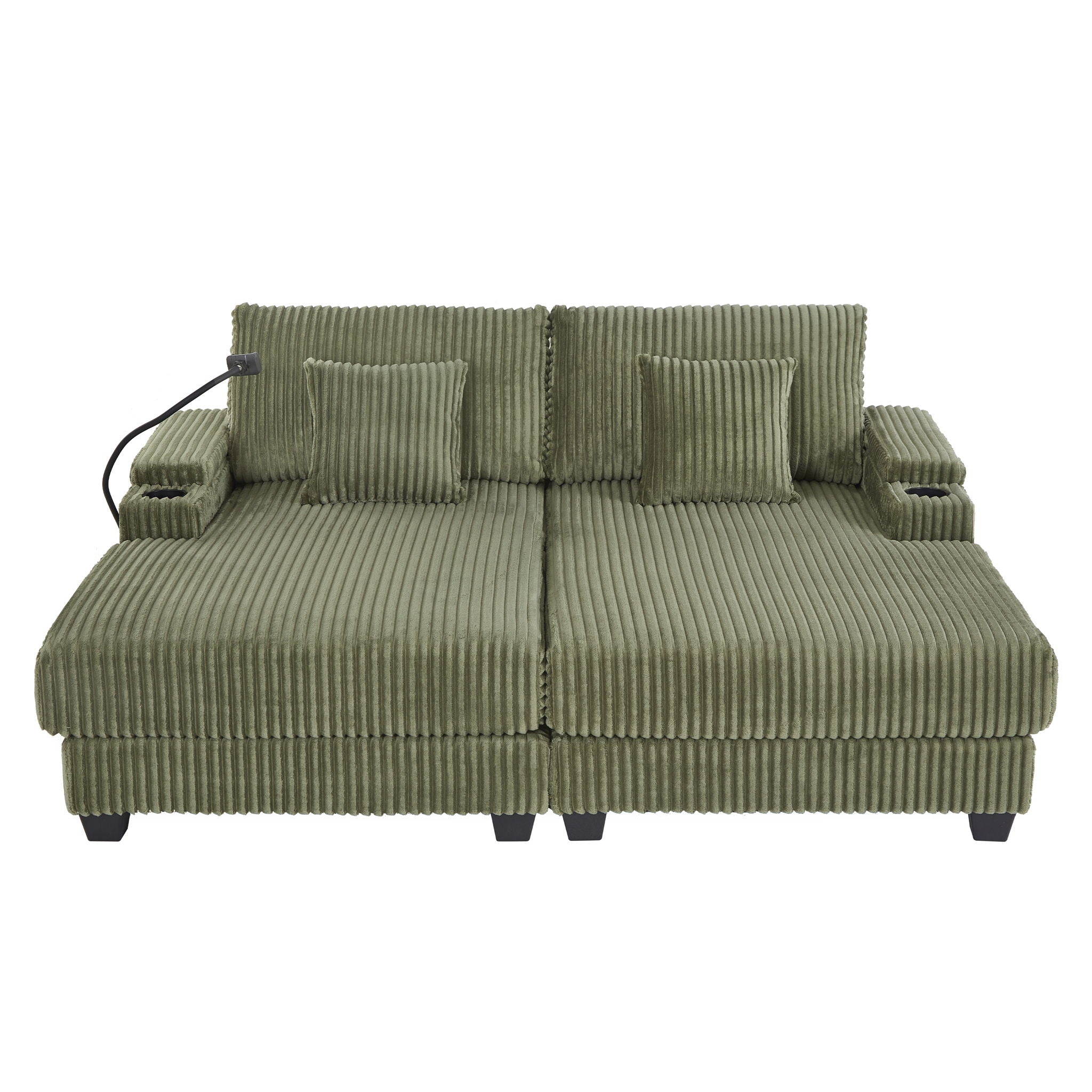 Modern Chaise Sofa With Adjustable Backrest, Cup Holders, Phone Holder &amp; Storage Compartments For Living Room