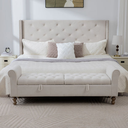 Modern Upholstered Storage Bench With Rolled Armrests]