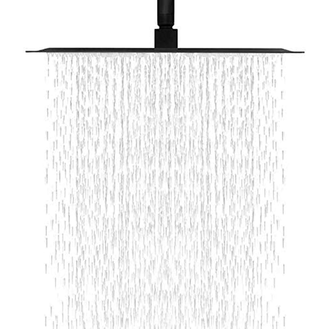 12&quot; Square Rainfall Shower Head With Wall / Ceiling Mount, 304 Stainless Steel - Matte Black
