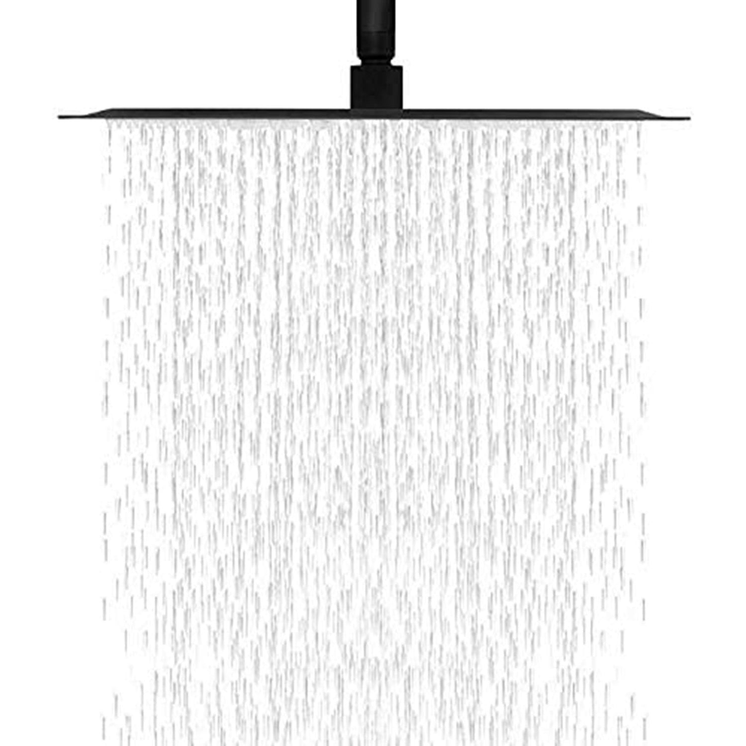 12&quot; Square Rainfall Shower Head With Wall / Ceiling Mount, 304 Stainless Steel - Matte Black