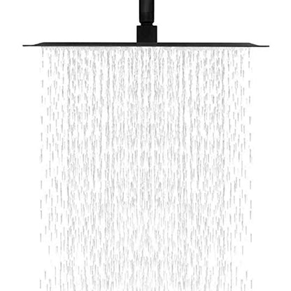 12&quot; Square Rainfall Shower Head With Wall / Ceiling Mount, 304 Stainless Steel - Matte Black