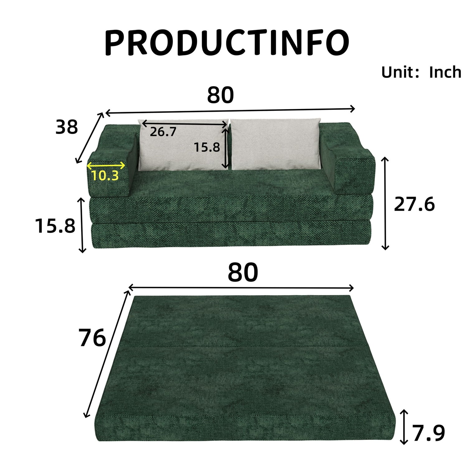 3 Seat Folding Floor Couch &amp; King Size Bed Mattress