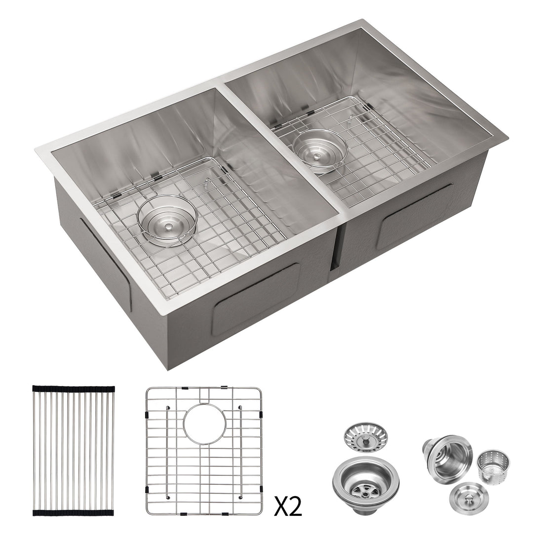 16 Gauge Undermount Double Bowl Kitchen Sink With 9&quot; Deep Bowls - Brushed Nickel