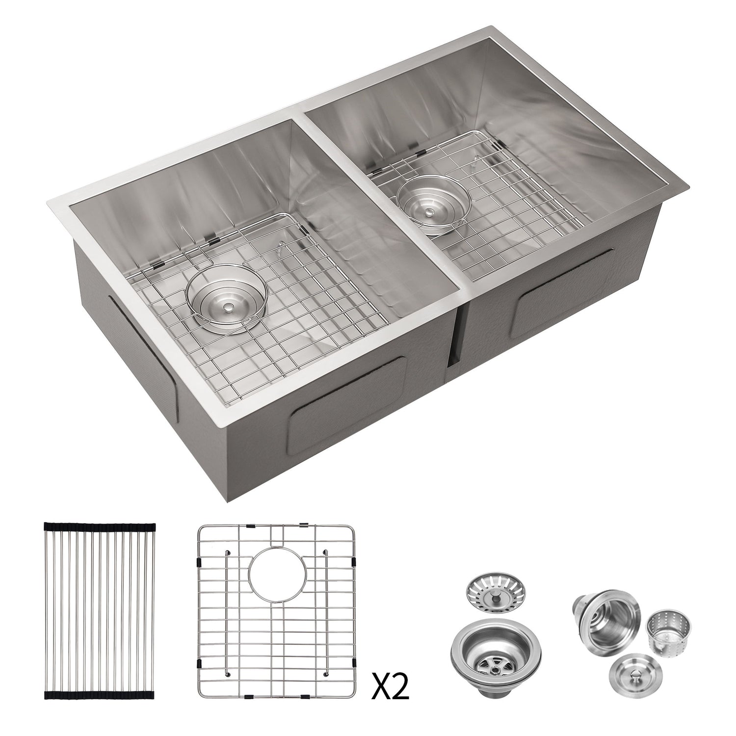 16 Gauge Undermount Double Bowl Kitchen Sink With 9&quot; Deep Bowls - Brushed Nickel