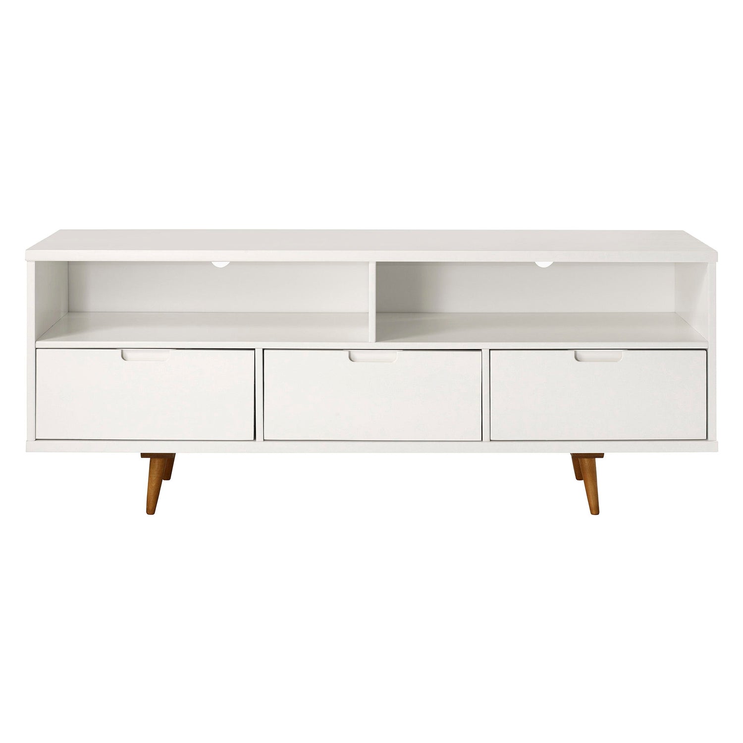 Mid-Century Modern Minimalist 3 Drawer Corner TV Stand For TVs Up To 58
