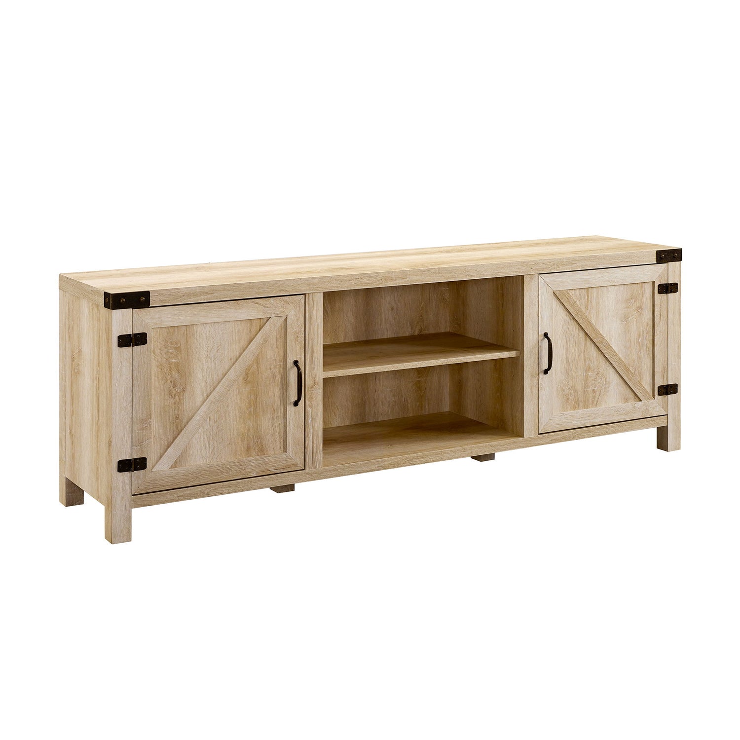 Rustic Farmhouse Double Barn Door 70&quot; TV Stand For 80&quot; TVs With Center Shelves