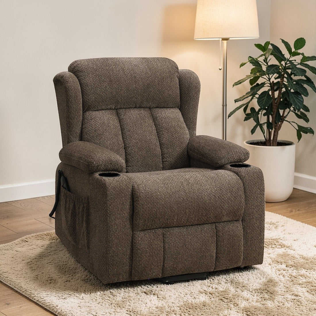 Lusio - Power Motion Recliner With Lift &amp; Cup Holder - Brown