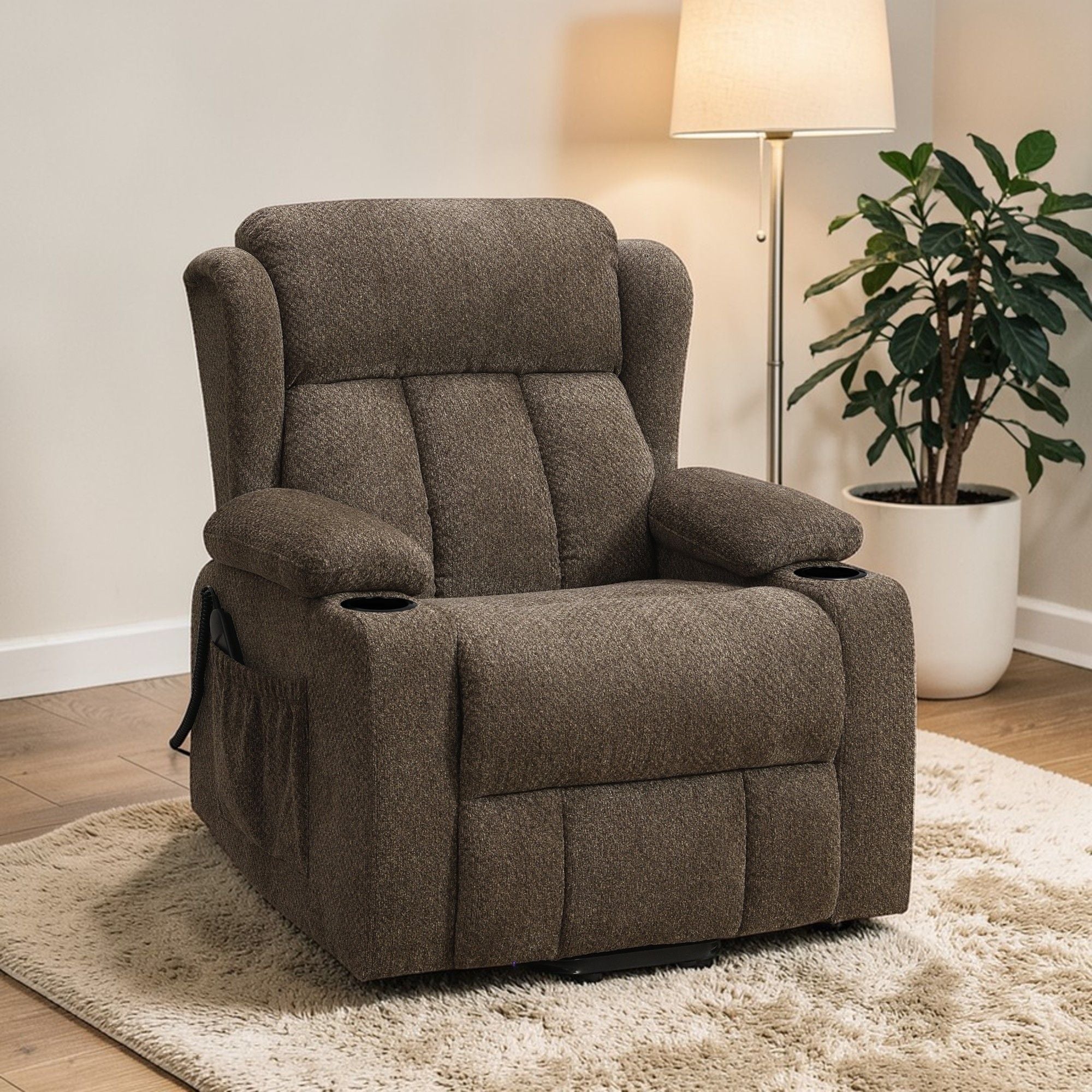 Lusio - Power Motion Recliner With Lift &amp; Cup Holder - Brown