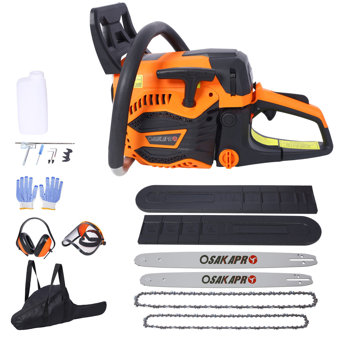 62Cc Gas Powered Chainsaw 2 Cycle Handheld Cordless Chain Saw Aluminium 18&quot; And 20&quot; Guide Bar - Orange