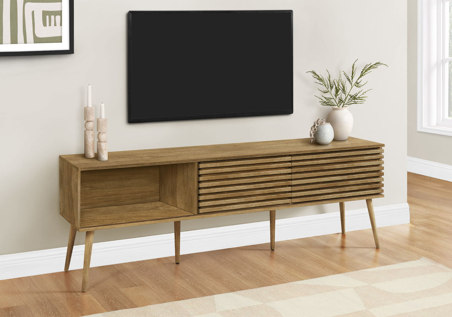 TV Stand, 72 Inch, Media Entertainment Center, Storage Cabinet, Console, Storage Shelves, Contemporary &amp; Modern - Walnut