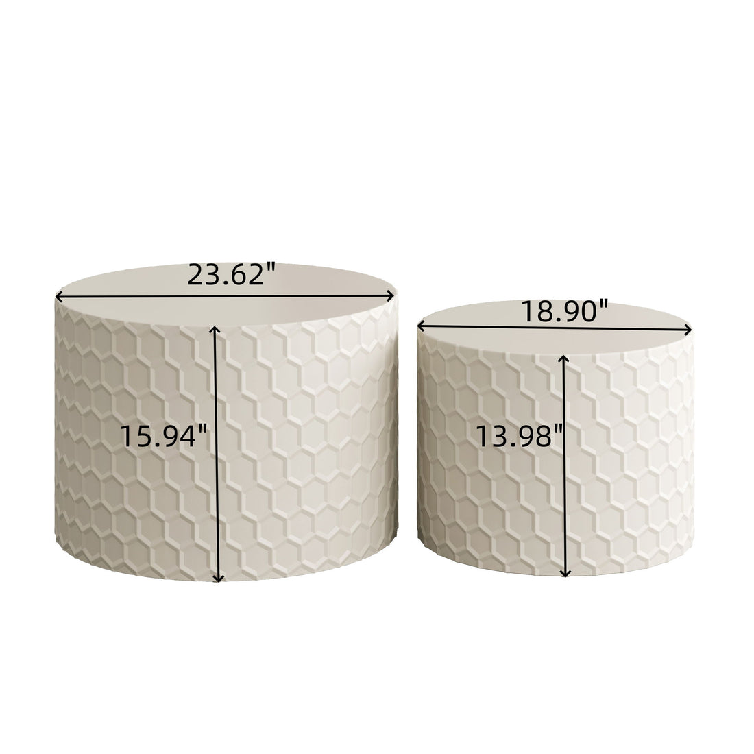 Minimalist Honeycomb Nesting Coffee Table Set, Round Drum Circle Table (Set of 2) - Beige