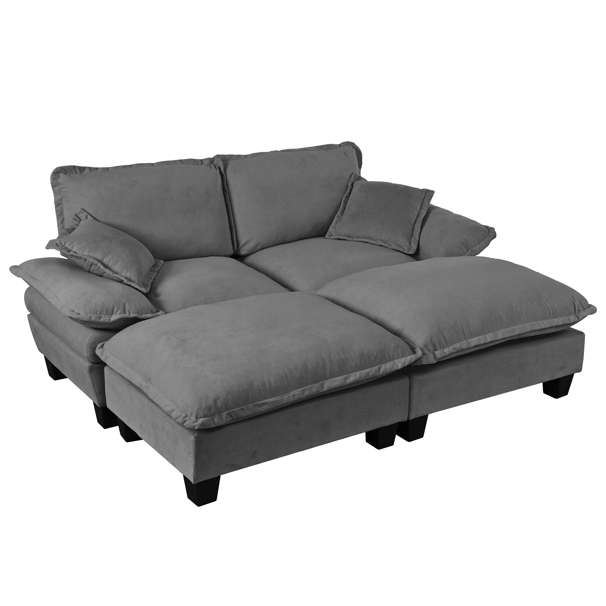 Modular Sectional Sofa With Movable Ottoman &amp; Pillows