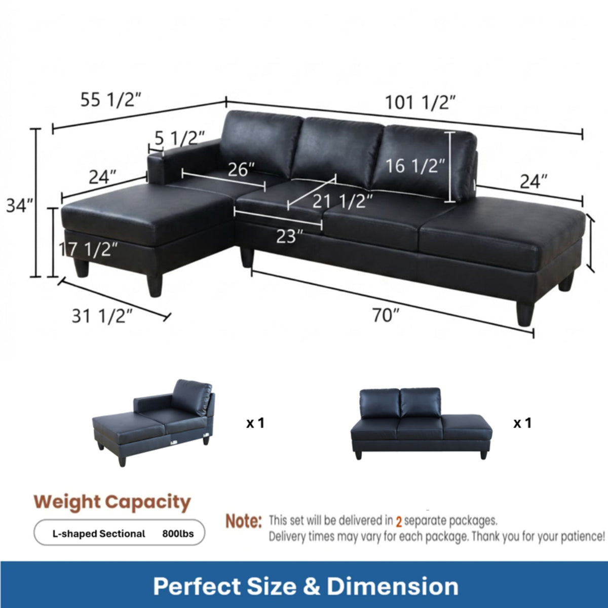 L - Shaped Sectional Sofa With Chaise &amp; Ottoman