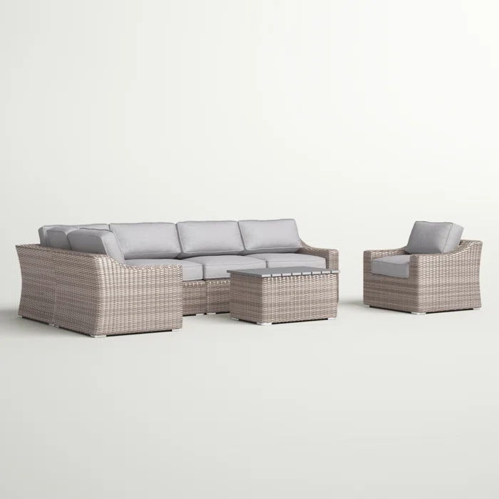 5 Person All Weather Wicker Sectional Seating Group With Cushions - Gray / Gray Mix