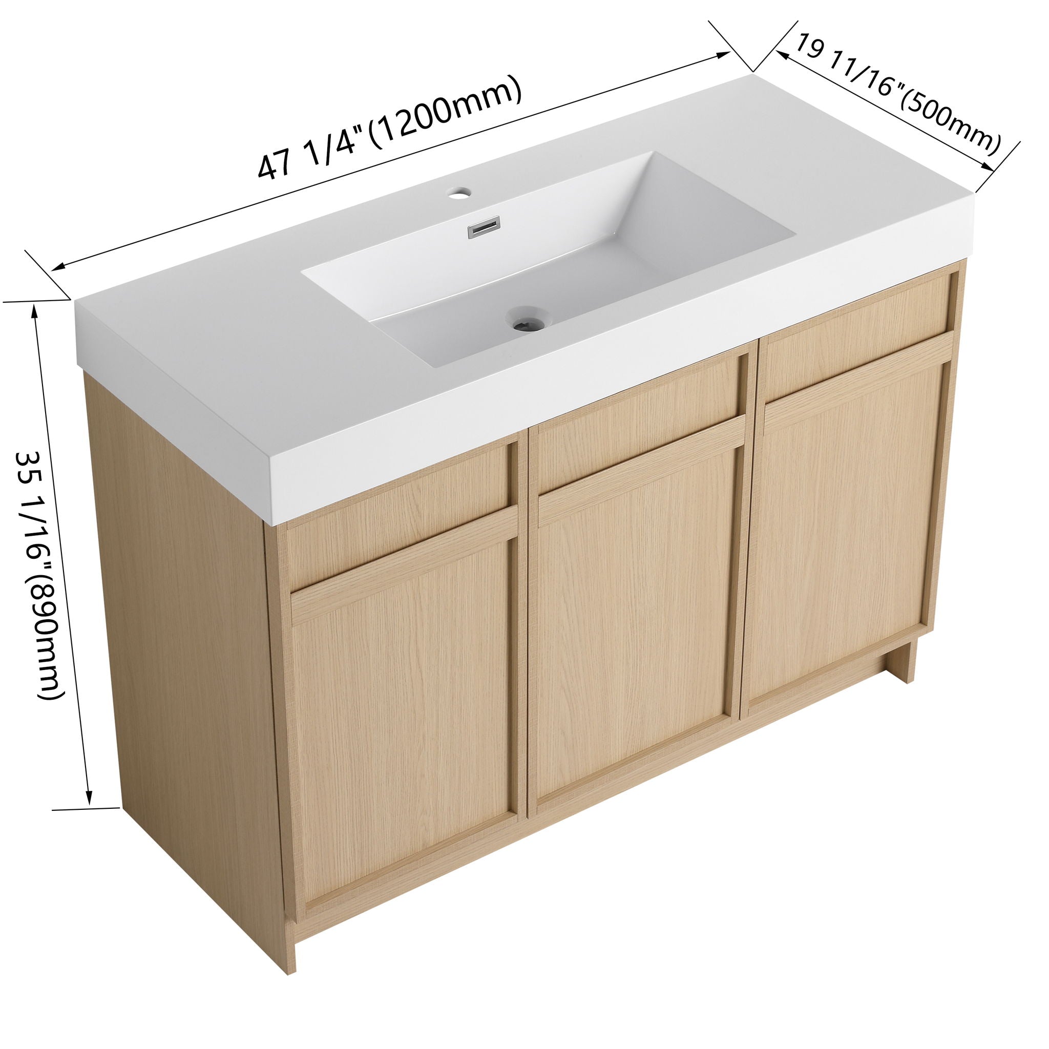 Freestanding Bathroom Vanity With Resin Sink &amp; Soft Close Cabinet Doors
