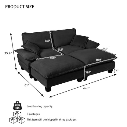 Modular Sectional Sofa With Movable Ottoman &amp; Pillows
