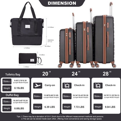 5 Piece Set Hardshell Carry On Luggage Set With Tsa Lock
