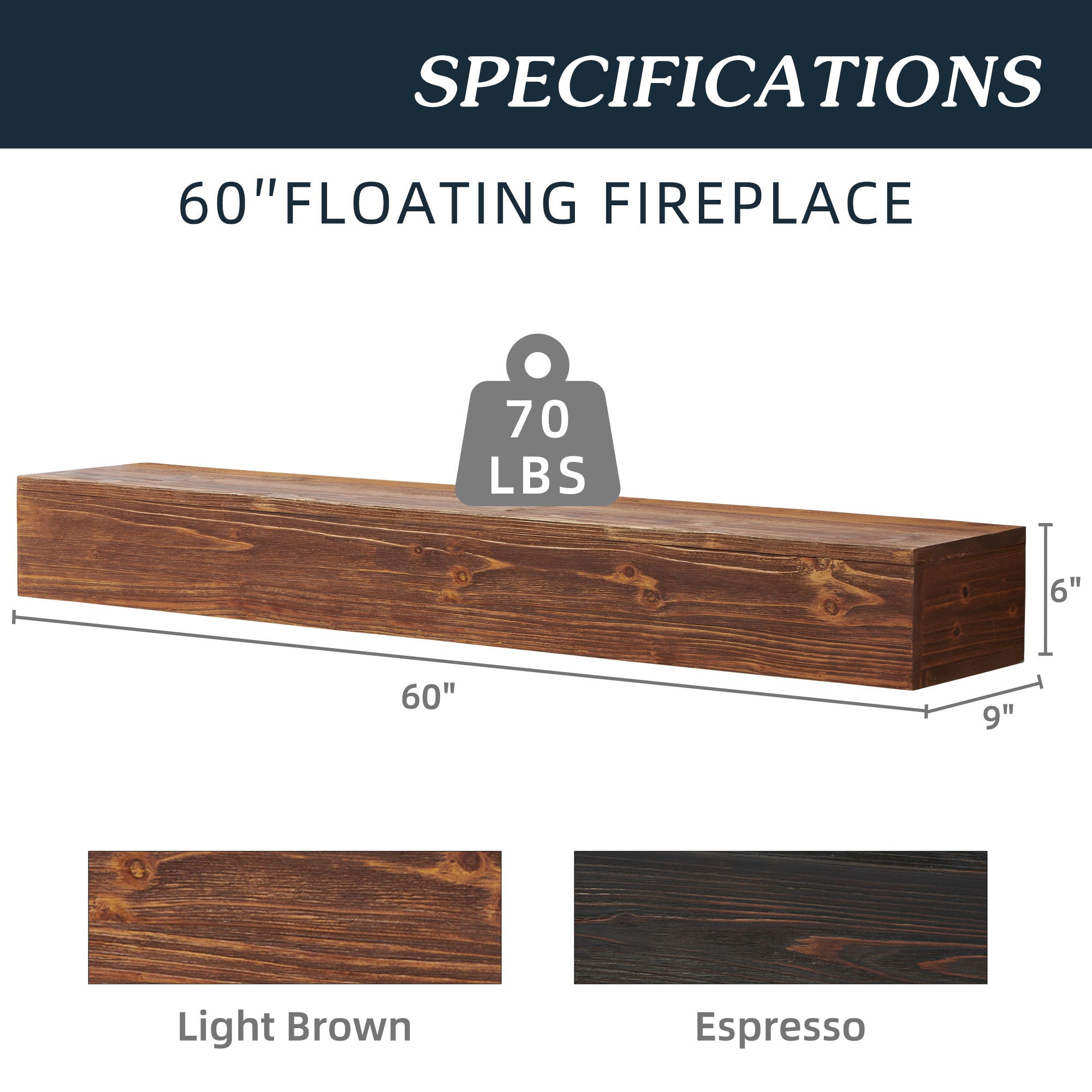 Rustic Wood Fireplace Mantel, Wall-Mounted &amp; Floating Shelf For Home Decor