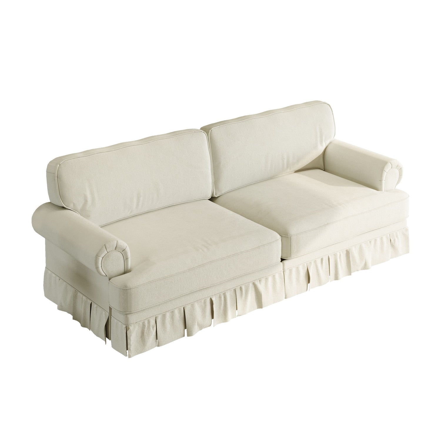Luxuriously Comfortable Cloud Couch With Elegant Rolled Arms &amp; Pleated Skirt Design