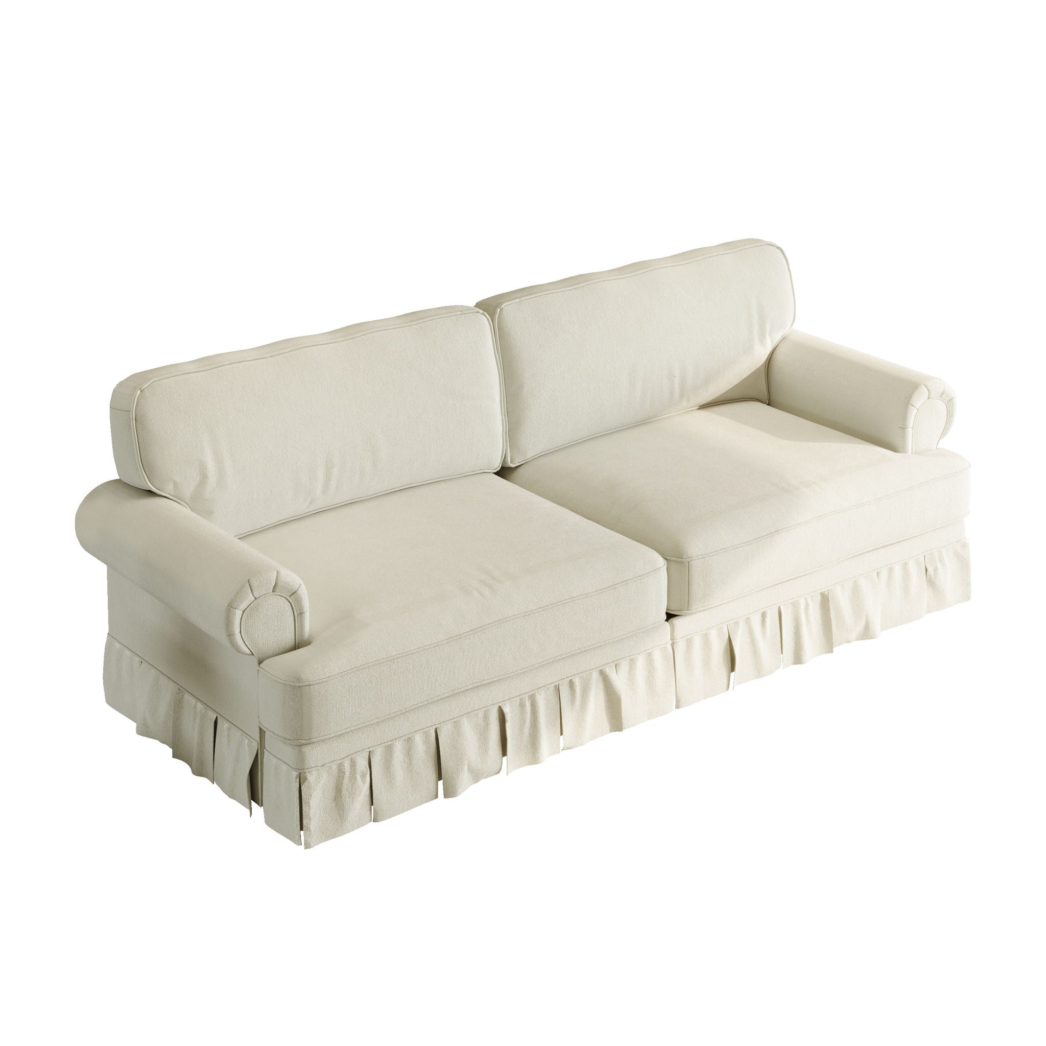 Luxuriously Comfortable Cloud Couch With Elegant Rolled Arms &amp; Pleated Skirt Design