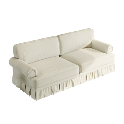 Luxuriously Comfortable Cloud Couch With Elegant Rolled Arms &amp; Pleated Skirt Design