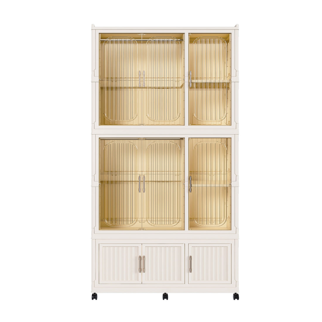 Portable Wardrobe Closet Storage Organizer For Clothes, 9 Magnetic Doors With 9 Cubes &amp; 2 Hanging Rods, 6 Hangers - Cream White