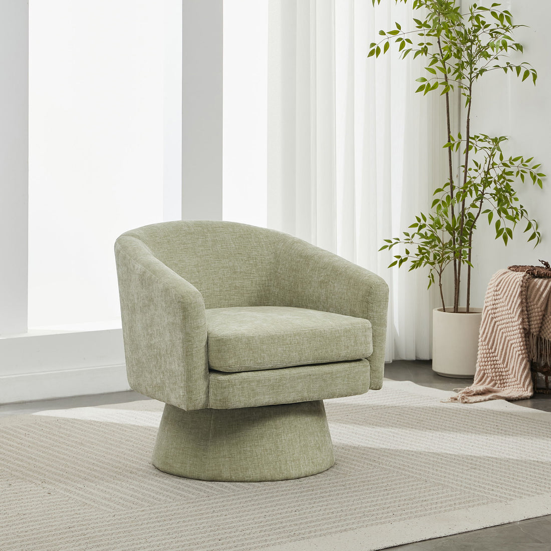 Swivel Barrel Chair With Cushioning For Living Room &amp; Office, 360° Rotating - Green