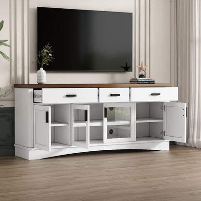 TV Console Stand, Glass Doors &amp; Storage Drawers, Adjustable Shelves