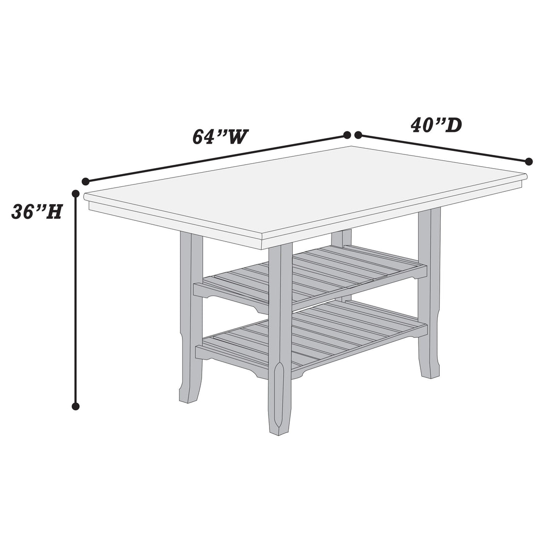 Dining Table 2 Shelves, Counter Height For Dining Room - Gray