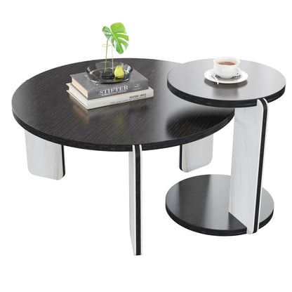 Round Coffee &amp; End Table Set - Black