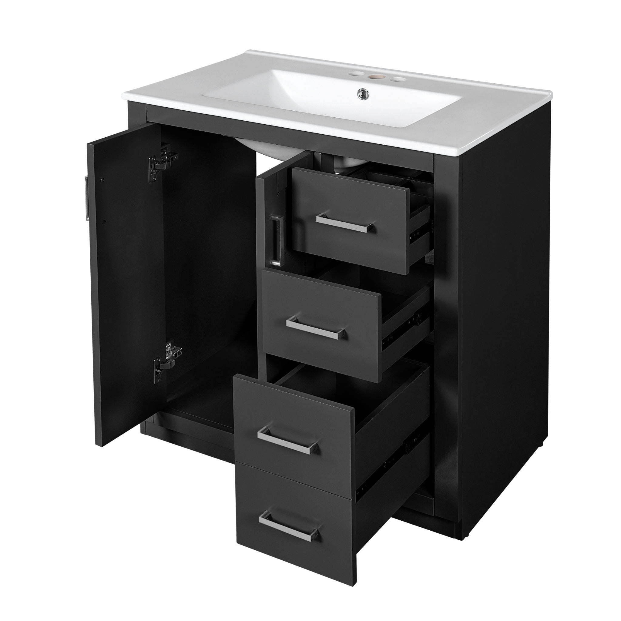 Bathroom Vanity With Sink, Storage Cabinet, Freestanding Set With 3 Drawers &amp; Soft Closing Doors