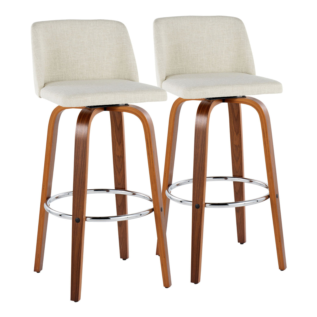 Toriano - Contemporary, Fixed Height Barstool Swivel &amp; Round Footrest (Set of 2)