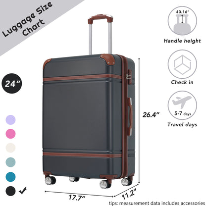 Hardshell Luggage With Tsa Lock, 24&quot; Expandable Lightweight Suitcase With Spinner Wheels, Single Vintage Luggage