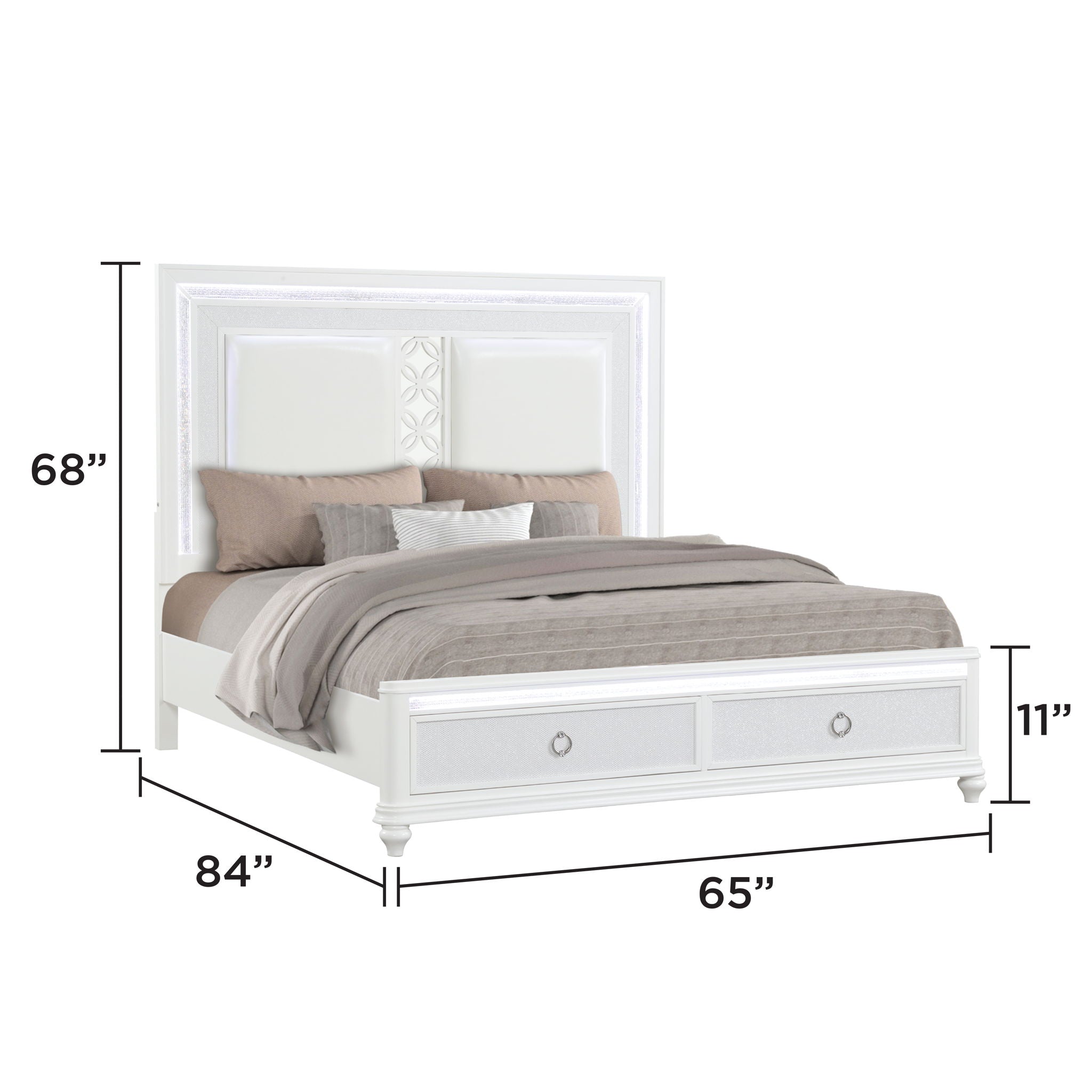 Abigale - Bed &amp; LED Lighting And 2 Drawer Storage Footboard