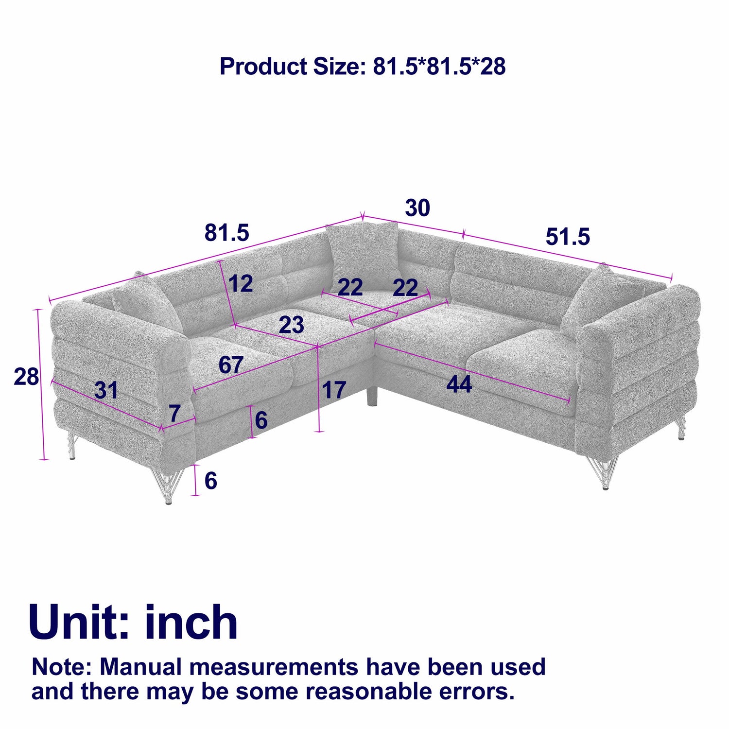 Oversized L - Shaped Corner Sofa, 5 Seater Sectional With 3 Cushions, Living Room Furniture - Orange