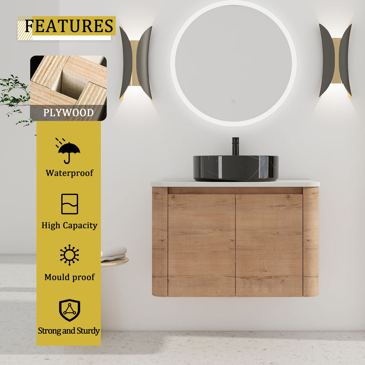 Wall Mounted Bathroom Vanity With Art Sink &amp; 1 Soft Close Door