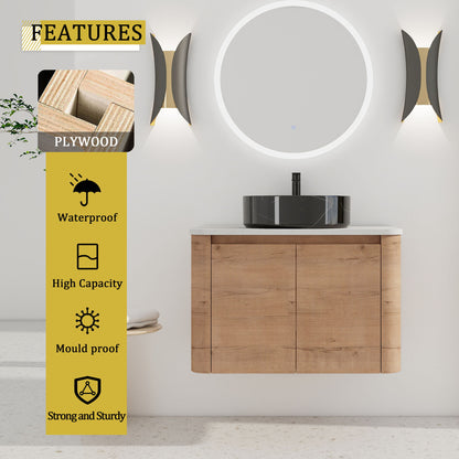 Wall Mounted Bathroom Vanity With Art Sink &amp; 1 Soft Close Door