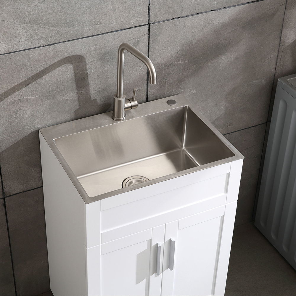 24&quot; Stainless Steel Washing Sink With Faucet Hoses And Drain Head Only (Update) - Silver