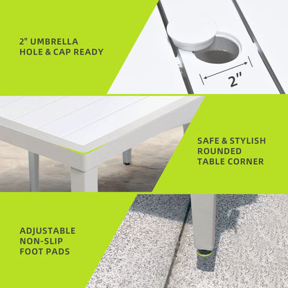 Outdoor Patio Dining Table With Tapered Feet &amp; Umbrella Hole