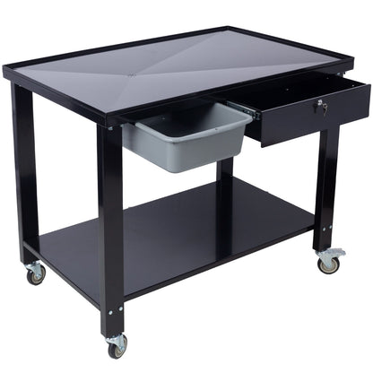 Transmission Teardown Work Station 1 / 2 Ton Capacity Sloping Drain Table Locking Drawer Removable Drain Basin Full-Width Lower Shelf Four 4&quot; Caster Wheels