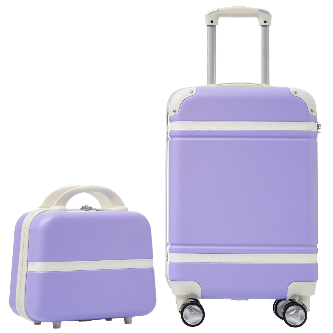 20&quot; Hardside Luggage With Cosmetic Case, 2 Piece Lightweight Suitcase Set With Spinner Wheels, Carry On Vintage Luggage
