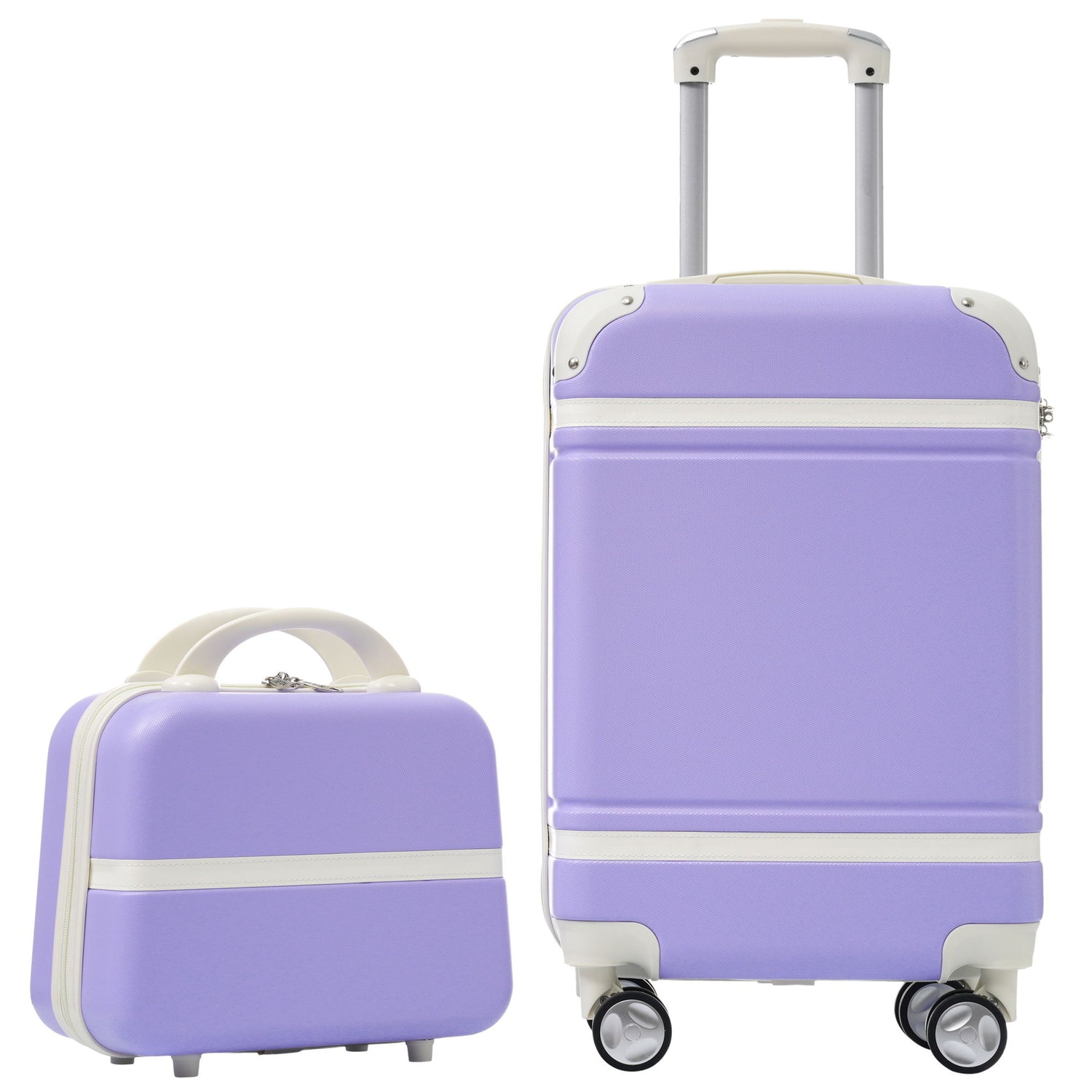 20&quot; Hardside Luggage With Cosmetic Case, 2 Piece Lightweight Suitcase Set With Spinner Wheels, Carry On Vintage Luggage