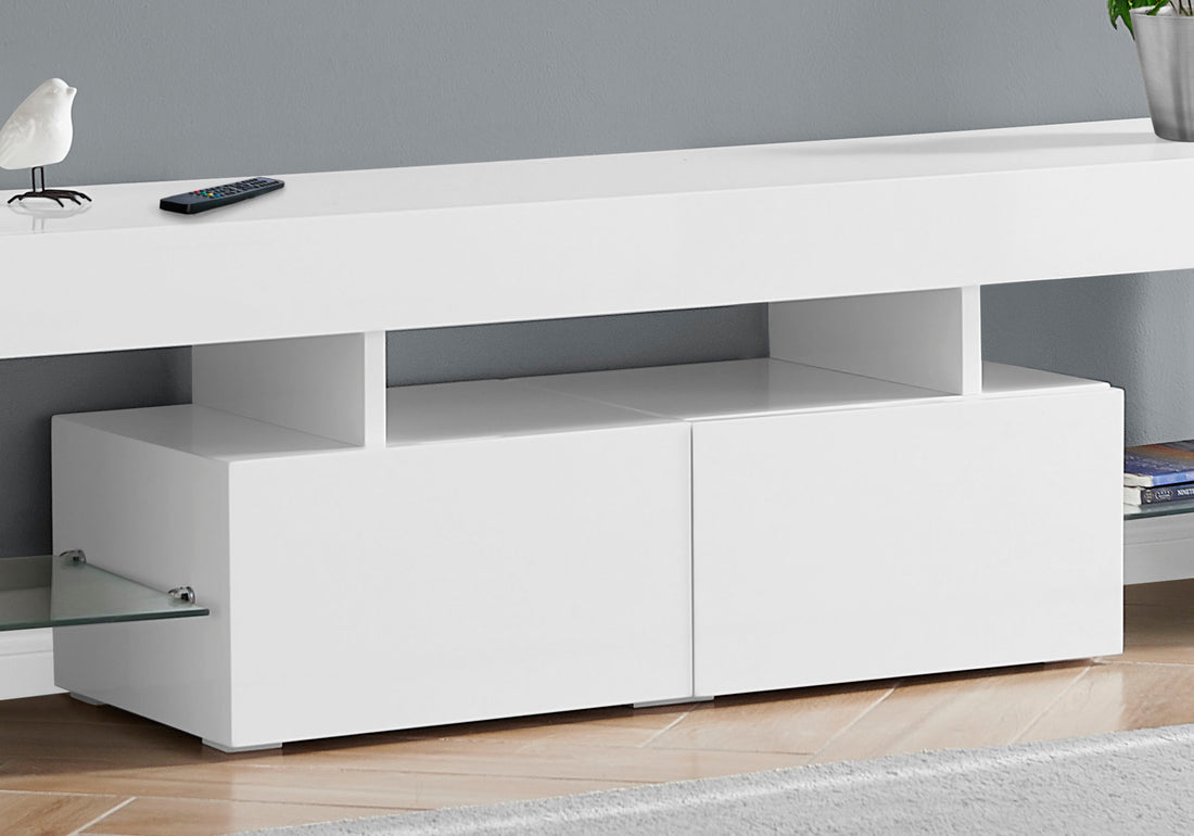 TV Stand, Console, Media Entertainment Center, Storage Cabinet, Glossy Contemporary &amp; Modern - White