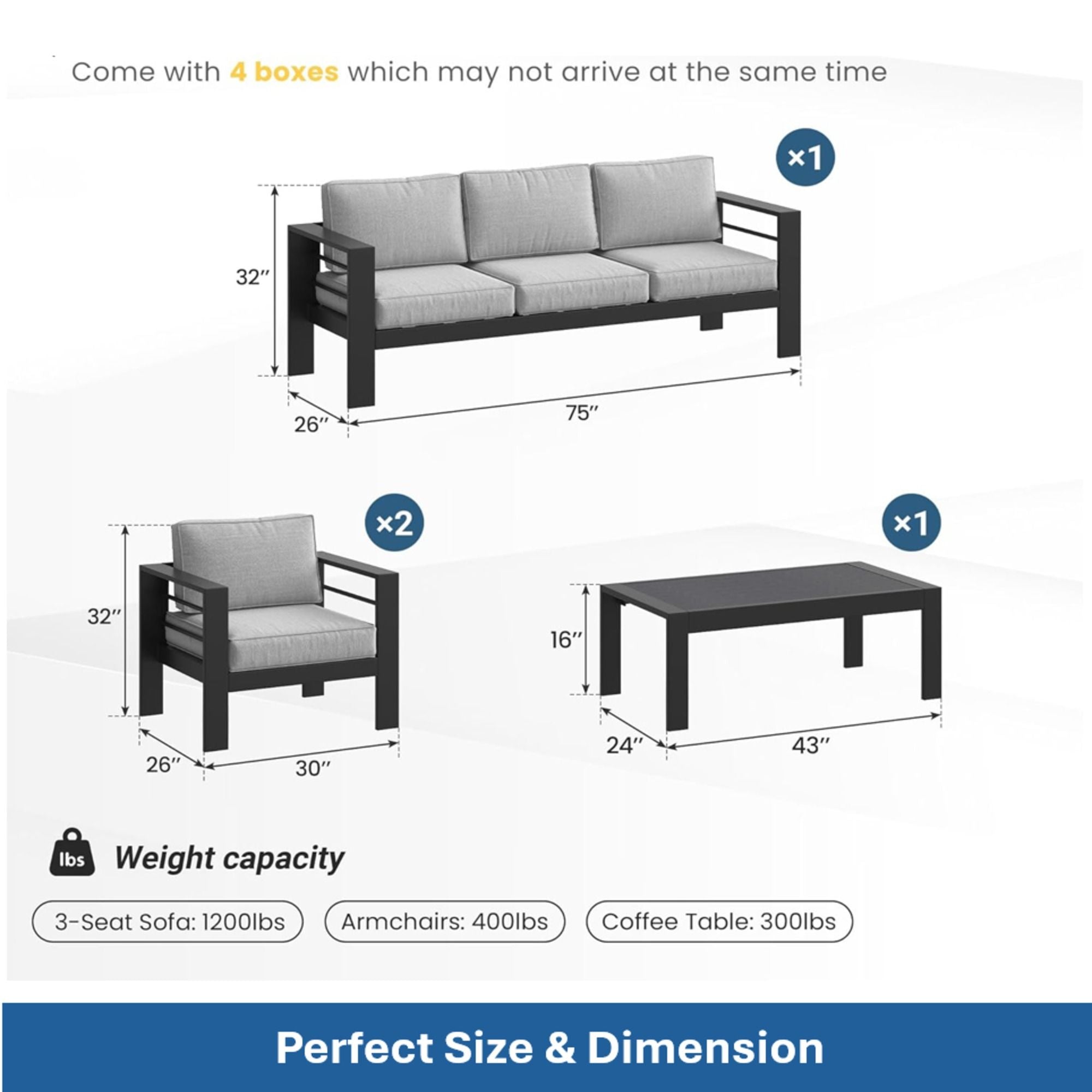 Outdoor Patio Set With All-Weather Thick Cushions
