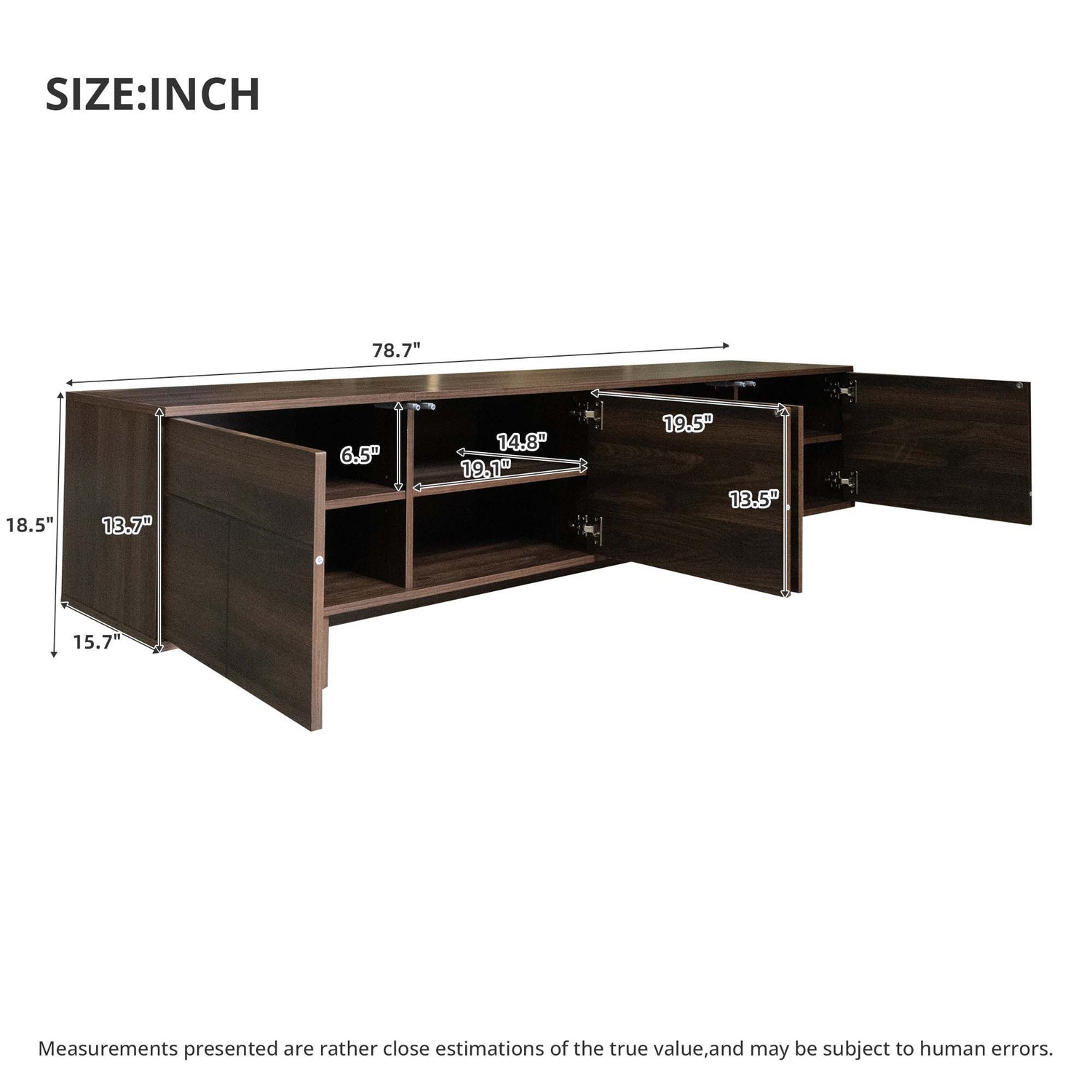 TV Stand For TVs Up To 85", Entertainment Center, Cable Management, Push Openers, Soft Closing Hinges &amp; Adjustable Shelves - Dark Brown